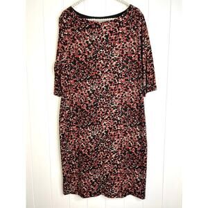Peruvian Connection Dark Floral 3/4 Length Sleeve Lined Stretch Midi‎ Dress XL